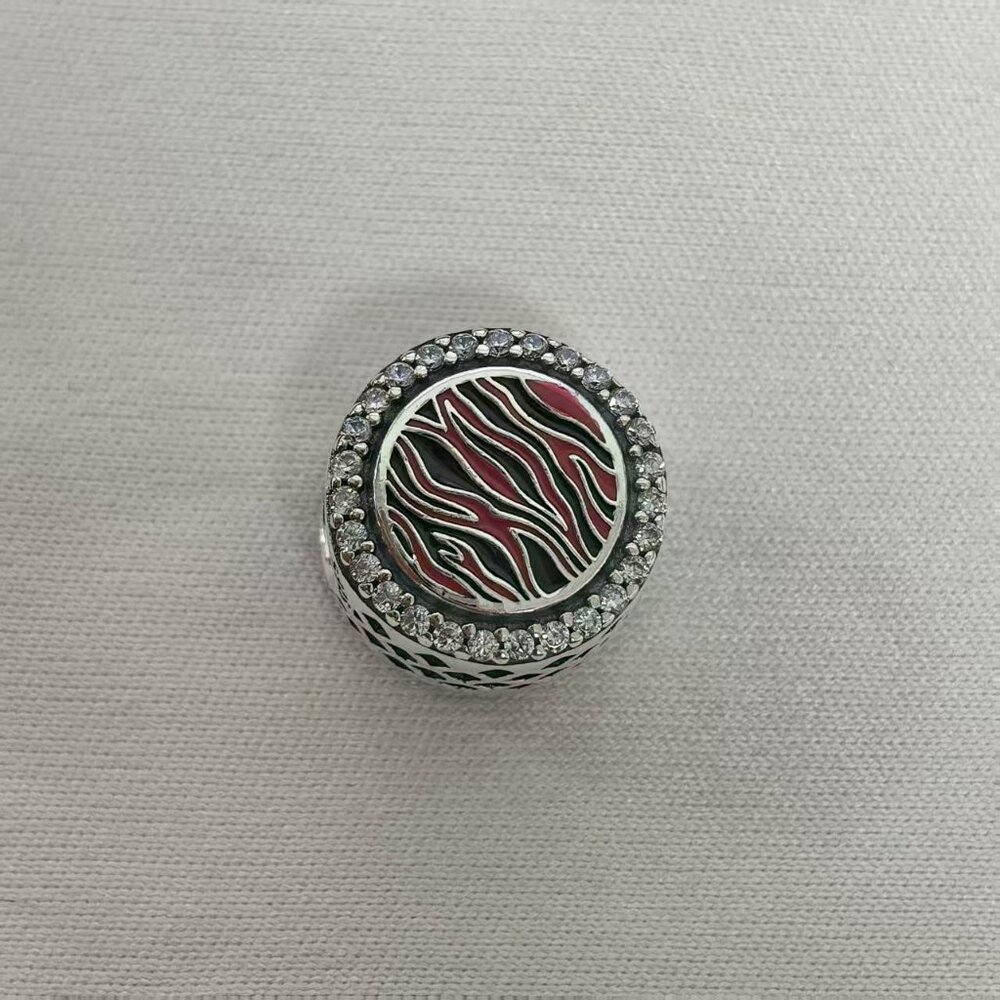 Pandora Pink Zebra Print String Charm Pendant, S925 Silver Jewelry